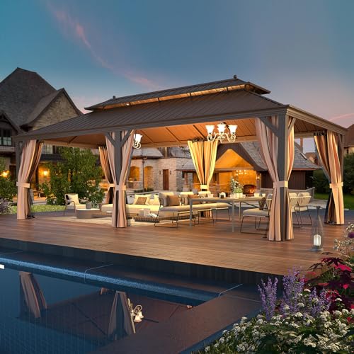 EROMMY 14'x20' Hardtop Gazebo Double Roof Galvanized Steel Outdoor Pavilion G3084