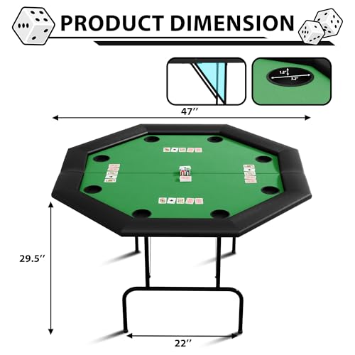 Octagon Poker Table with Metal Legs and 8 Cup Holders Q5999