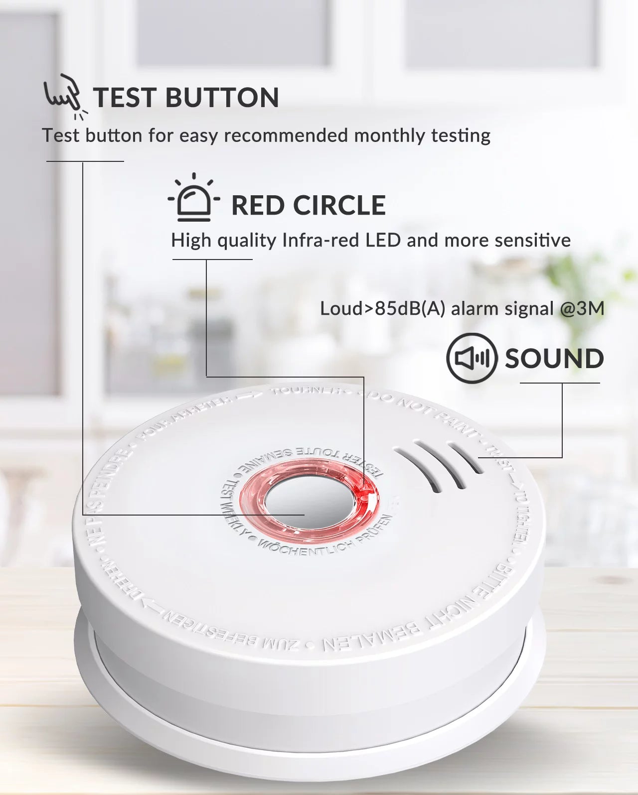 SITERWELL Smoke Detector 2 Pack, Photoelectric Sensor, 9V Battery Operated Fire Alarm S991