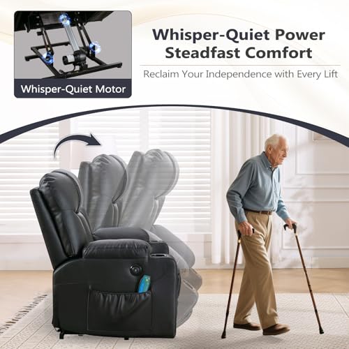 ANJ Large Power Lift Recliner Chair with Massage and Heat for Elderly, Camel Z8802