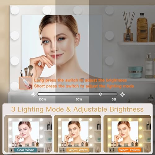 Quimoo Makeup Vanity Desk with Mirror & Lights, 5 Drawers, White Y954