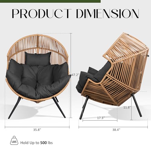 JAMFLY Egg Chair Wicker Outdoor Patio Lounger with Cushion, Beige O9160