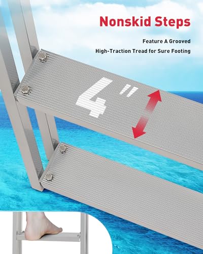 CO-Z 3 Step Removable Dock Ladder for Pontoon Boat, Aluminum Swim Ladder with Nonslip Tread O80708