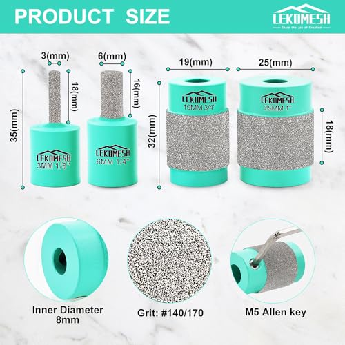 Glass Grinder Bits for Stained Glass - 1 1/8 1/4 3/4 Inch Brass Core Diamond Bit G96728