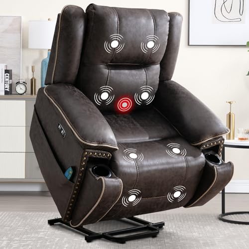 Phoenix Home Dual Motor Power Lift Chair with Massage and Heat, Brown I97460