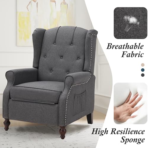 Wingback Recliner Chair with Massage and Heat, Tufted Fabric, Wooden Legs D91574