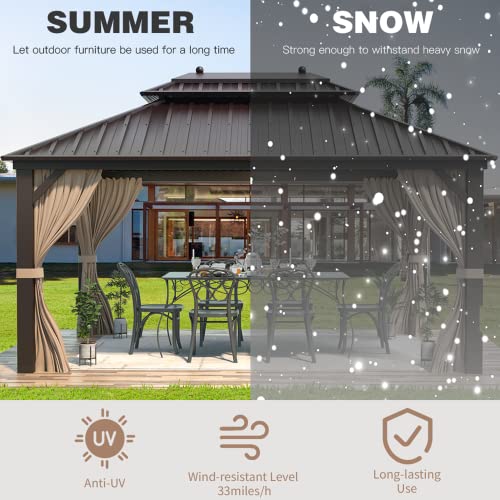 EROMMY 10' x 12' Hardtop Gazebo with Aluminum Frame and Double Roof Q573
