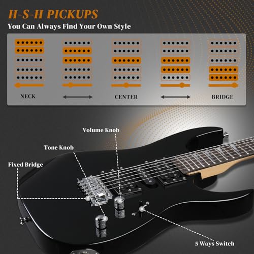 Ktaxon 39" Electric Guitar Starter Kit with 20W Amp, Matte Black H32428