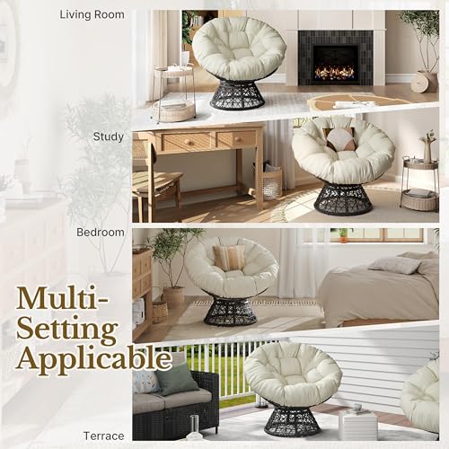 Yaheetech Indoor Papasan Chair with Tufted Cushion and Frame, Swivel Wicker, Black A8314