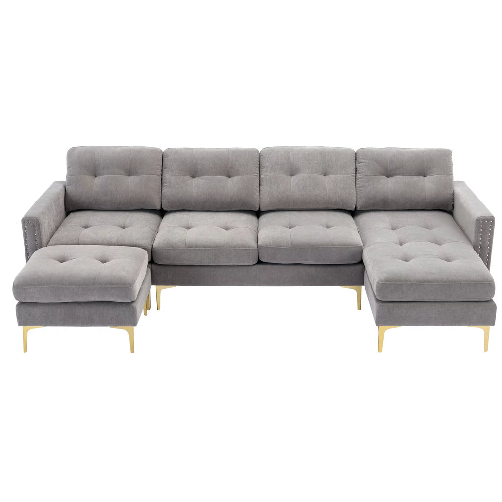 Soges U-Shaped Sectional Sofa with Ottoman, Gray, 110"x54" O53345