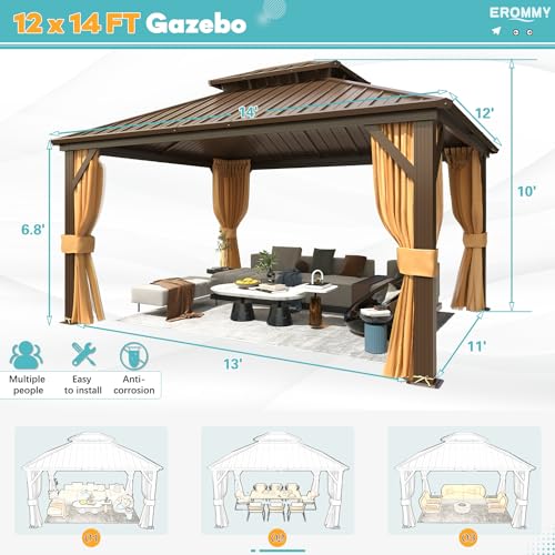 EROMMY 10' x 12' Hardtop Gazebo with Aluminum Frame and Double Roof Q573