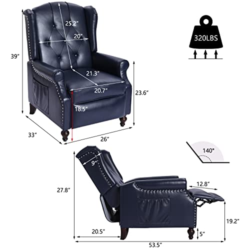 Wingback Recliner Chair with Massage and Heat, Tufted Fabric, Wooden Legs D91574