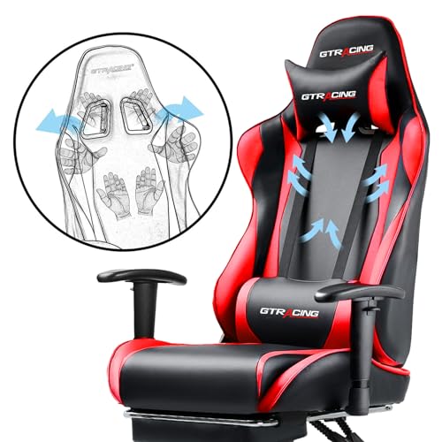 GTRACING Gaming Chair with Footrest, Ergonomic Reclining, Blue C551