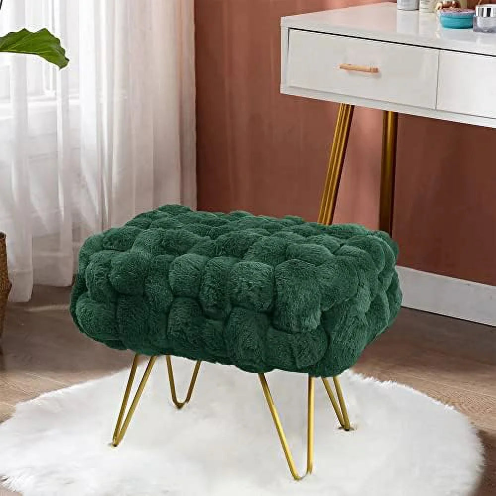Pink Faux Fur Ottoman Bench with Golden Legs H545748