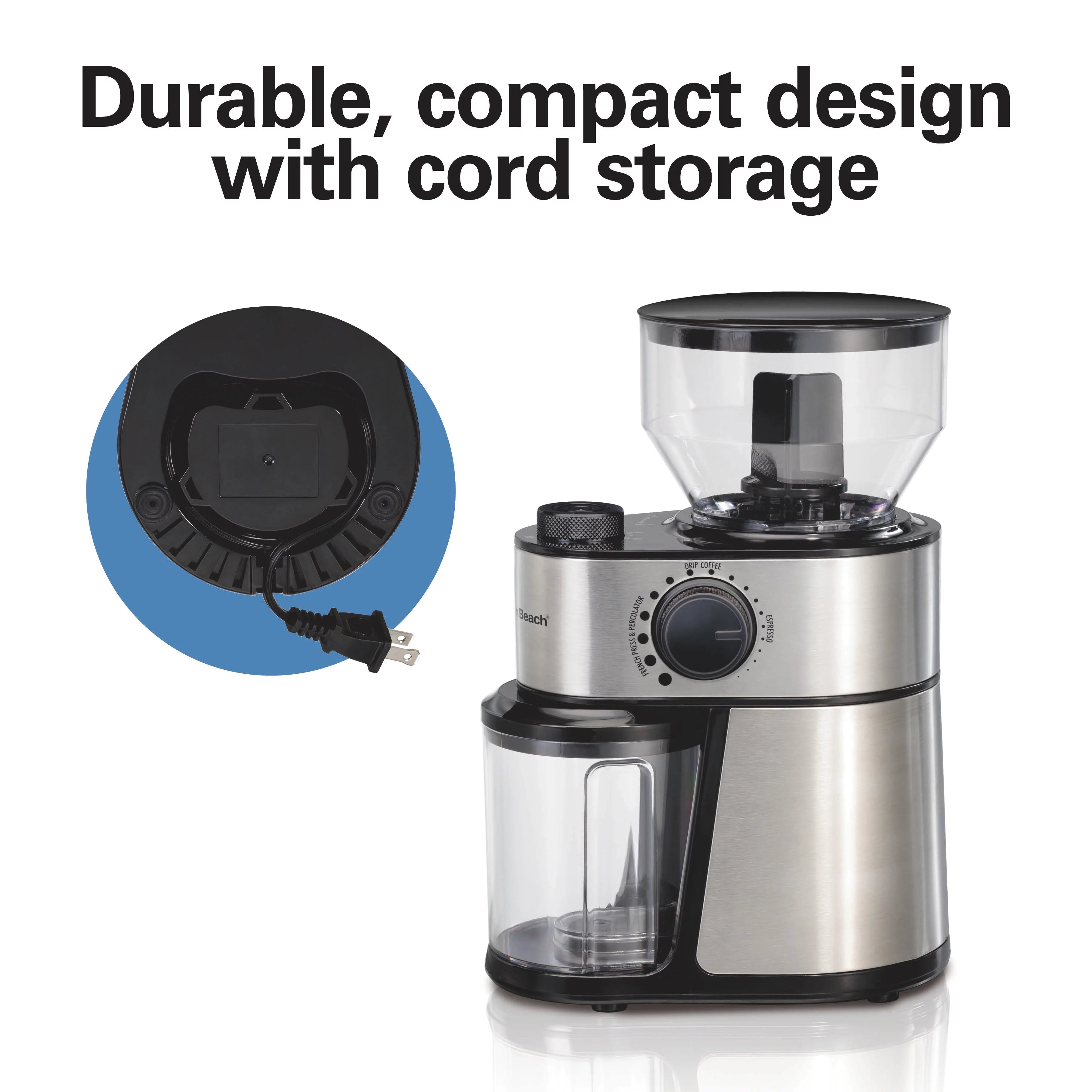 Hamilton Beach Burr Coffee Grinder, 18 Grind Settings, Stainless Steel, 80385 J81583