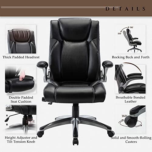 COLAMY Executive Ergonomic Office Chair with Bonded Leather and Flip-up Armrests A775113