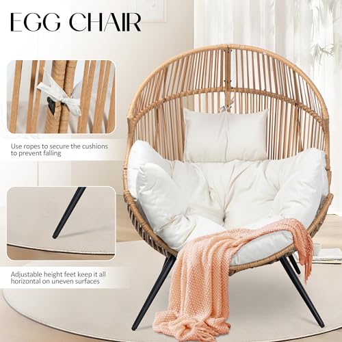 JAMFLY Egg Chair Wicker Outdoor Patio Lounger with Cushion, Beige O9160