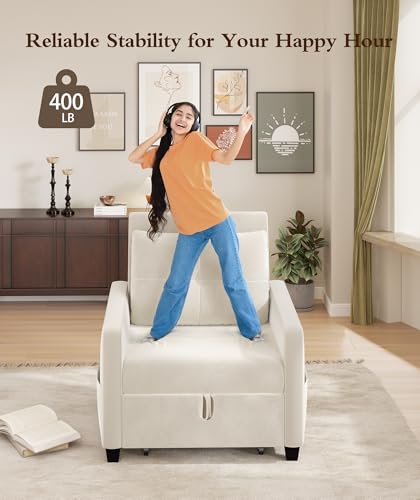 3 in 1 Convertible Sleeper Chair Sofa Bed with Adjustable Backrest, Blue M92497
