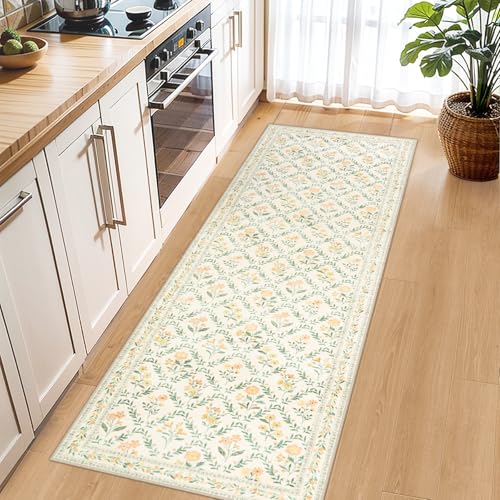 8x10 Floral Washable Area Rug for Living Room, Vintage Soft Non-Slip Carpet Z978379