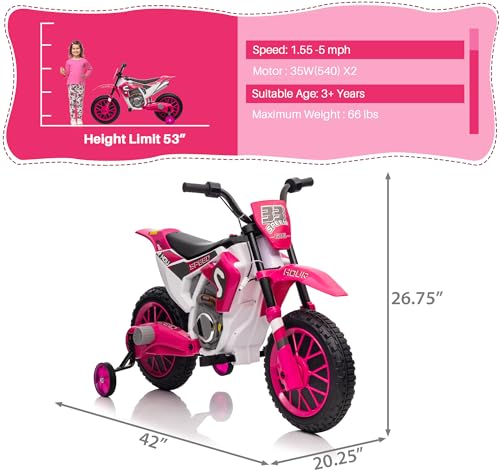 TOBBI Kids 12V Electric Ride-On Motorcycle Dirt Bike for Toddlers, Blue E552