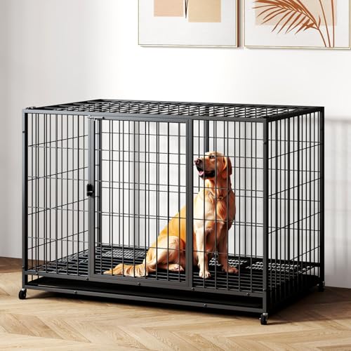 48 Inch Heavy Duty Dog Crate with Wheels and Double Door A25580
