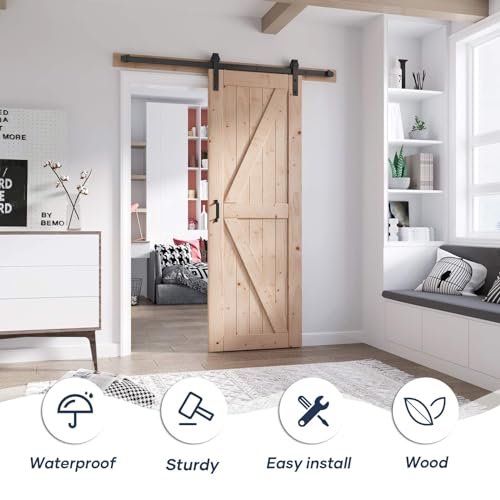 FREDBECK 48in x 80in Sliding Wood Barn Door with 8FT Hardware Kit V8036