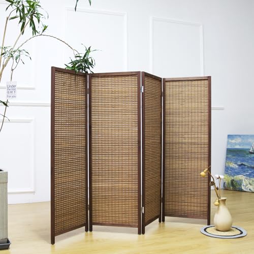 3 Panel Bamboo Room Divider, Double Sided, Brown, 47.2"H E393