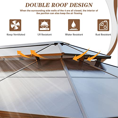 EROMMY 10' x 12' Hardtop Gazebo with Aluminum Frame and Double Roof Q573