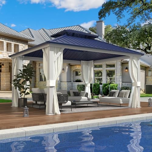 EROMMY 14'x20' Hardtop Gazebo Double Roof Galvanized Steel Outdoor Pavilion G3084