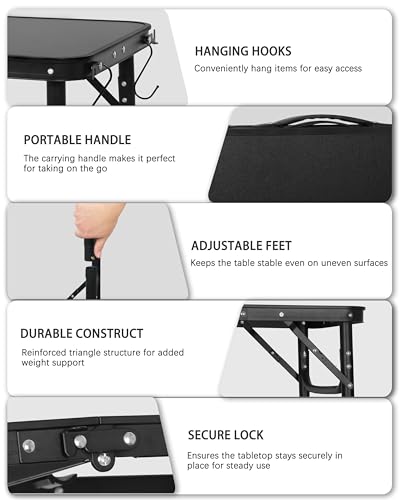 LOFTEY Reinforced Small Folding Table Portable, Heavy-Duty Mini Camping Table, Black 25"x16"x22" P8674