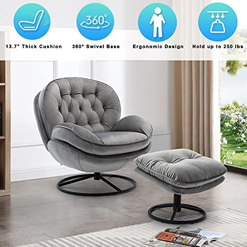 Baysitone Velvet Swivel Accent Chair with Ottoman Set, Modern Lounge Chair, Fruit Green Q36819