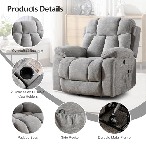 Phoenix Home Large Power Lift Recliner Chair with Massage and Heat, Dark Gray K310