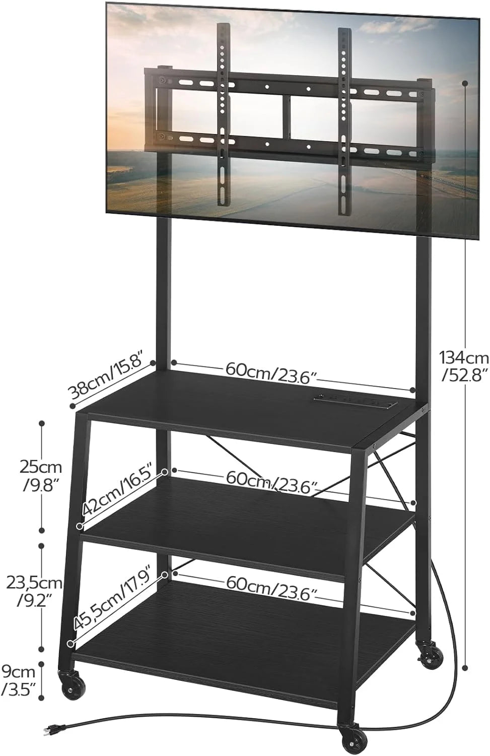 WAGEE Rolling TV Stand with Mount and Power Outlet for TVs up to 55 inch, Black I32706