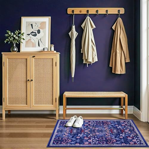 8x10 Floral Washable Area Rug for Living Room, Vintage Soft Non-Slip Carpet Z978379