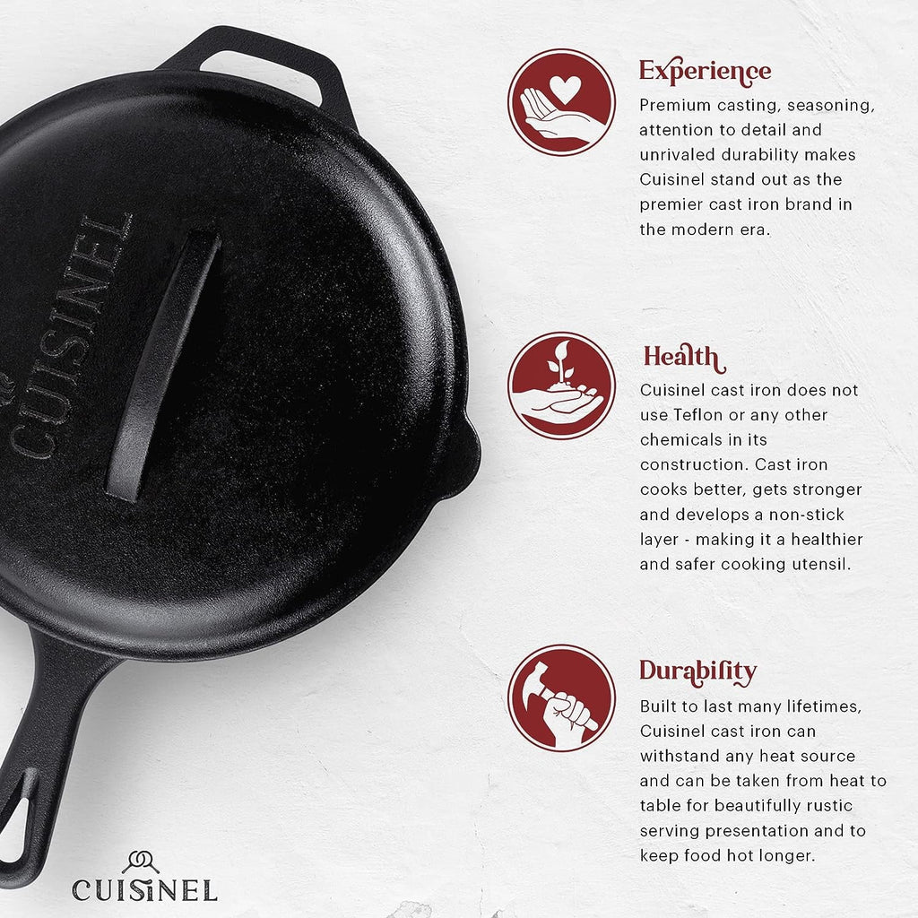 Cast Iron Skillet Set with Lids - 8, 10, 12 Inch Pre-Seasoned Frying Pan Set R6507