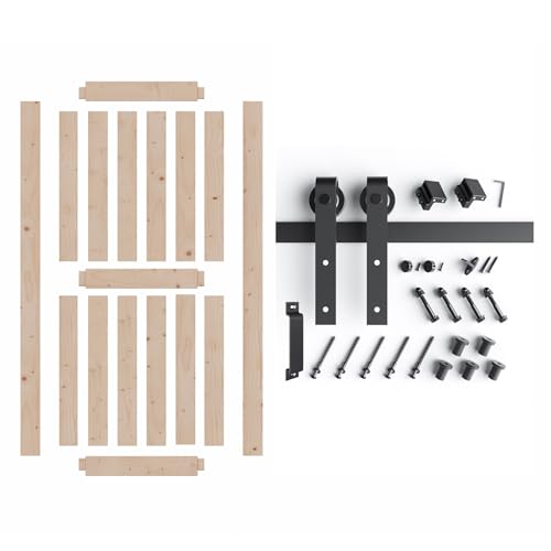 FREDBECK 48in x 80in Sliding Wood Barn Door with 8FT Hardware Kit V8036