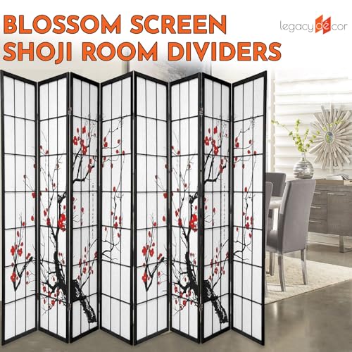 Legacy Decor 4-Panel Blossom Screen Portable Foldable Shoji Room Divider Black K541964