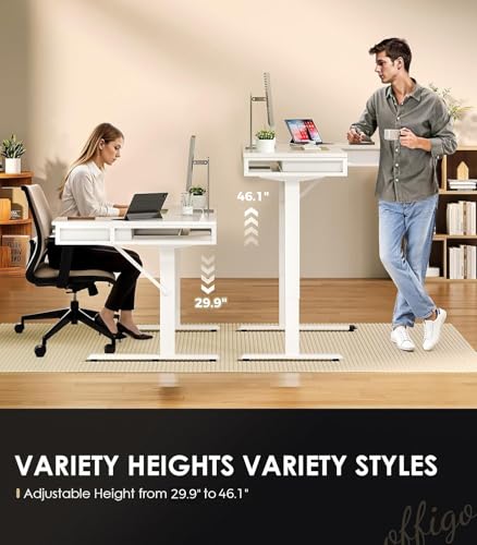 OffiGo 63 Inch L Shaped Electric Standing Desk with Drawers, Black O5647