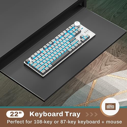SEDETA L Shaped Gaming Desk with Power Outlets & LED Strip, Black U65690