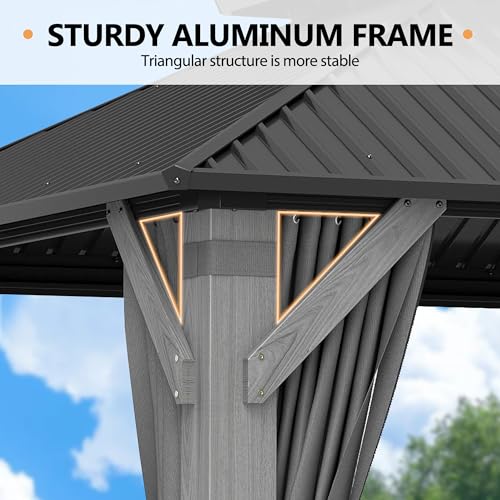 12'x12' Hardtop Gazebo with Galvanized Steel Roof, Aluminum Frame, Curtains & Netting X81832