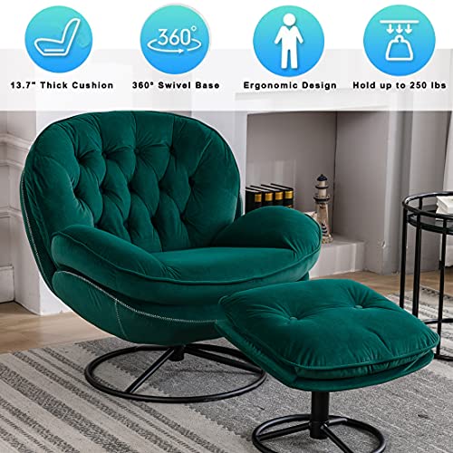 Baysitone Velvet Swivel Accent Chair with Ottoman Set, Modern Lounge Chair, Fruit Green Q36819