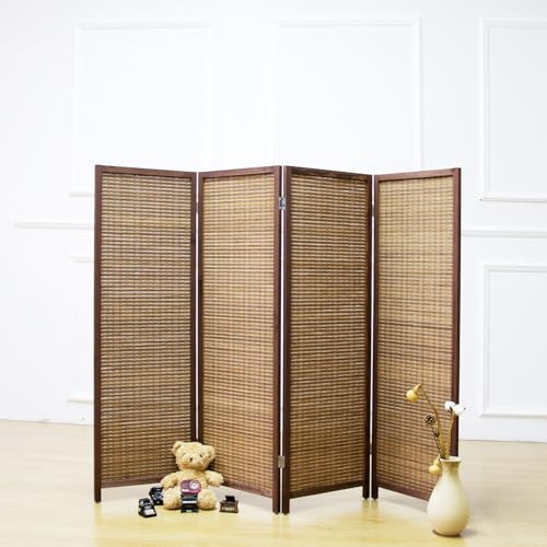 3 Panel Bamboo Room Divider, Double Sided, Brown, 47.2"H E393