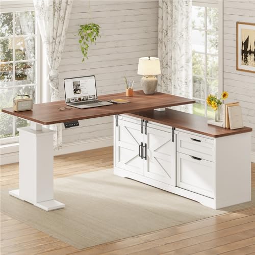 SEDETA Farmhouse L Shaped Standing Desk 55 inch with Drawers, Black E3650