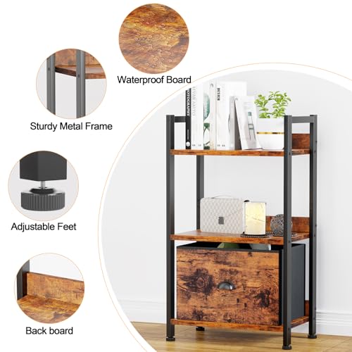Furologee 5 Tier Bookshelf with Drawer, Industrial Tall Narrow Bookcase, Black T883828