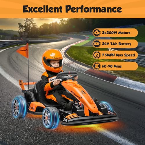 ENYOPRO 24V 7Ah Electric Go Kart for Kids, Licensed McLaren Go Cart with Adjustable Seat P158