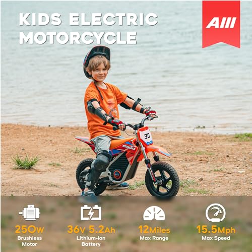 AIII Electric Dirt Bike for Kids 3-7, 12-Inch Off-Road Tires, Red X89100