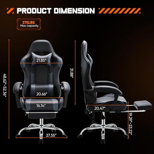 DUMOS Ergonomic Gaming Desk Chair with Footrest, Grey L104352