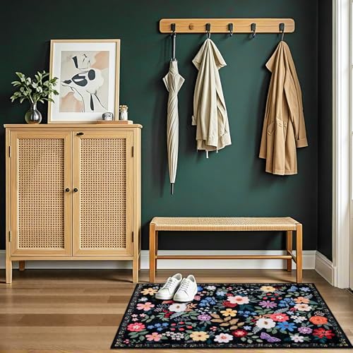 8x10 Floral Washable Area Rug for Living Room, Vintage Soft Non-Slip Carpet Z978379