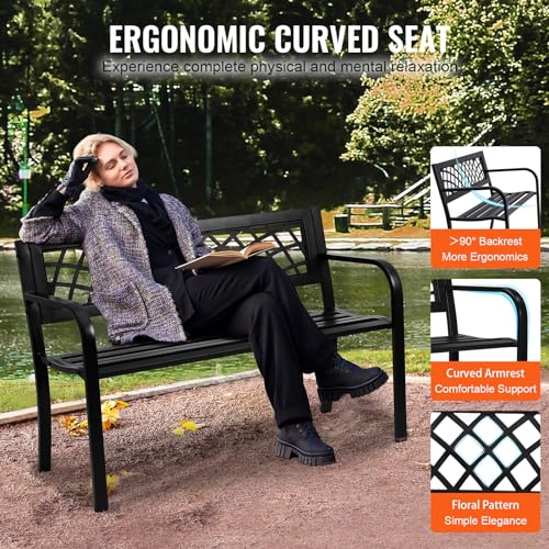 VEVOR Outdoor Metal Garden Bench with Backrest and Armrests, 46 Inches, 480 lbs Capacity N358