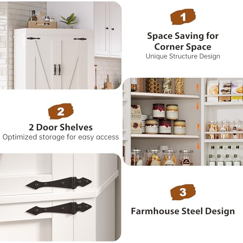 Corner Pantry Cabinet with 4 Doors and Shelves, White K361